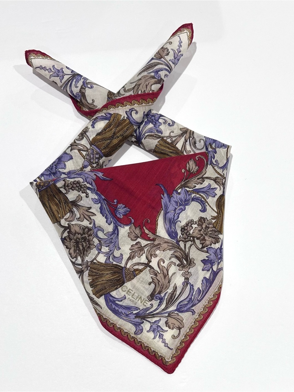 WOMEN HANDKERCHIEF CELINE Floral Baroque Red COTTON POCKET SQUARE 18”